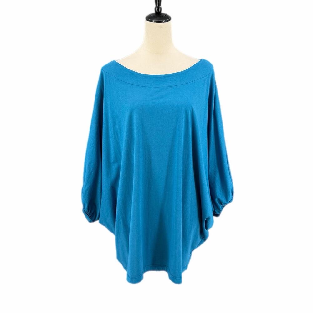 Bryn Walker Blue 100% Cotton Lagenlook Dolman Boxy Wilder Tunic Casual Shirt Top
